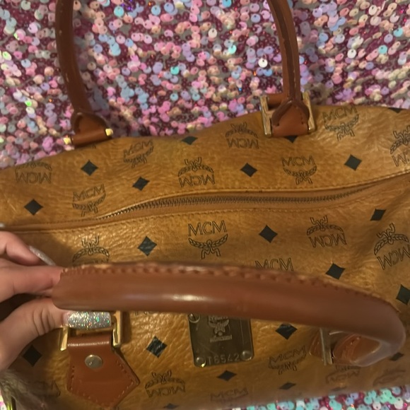 MCM Brown Monogram Leather Handbag - Picture 6 of 12